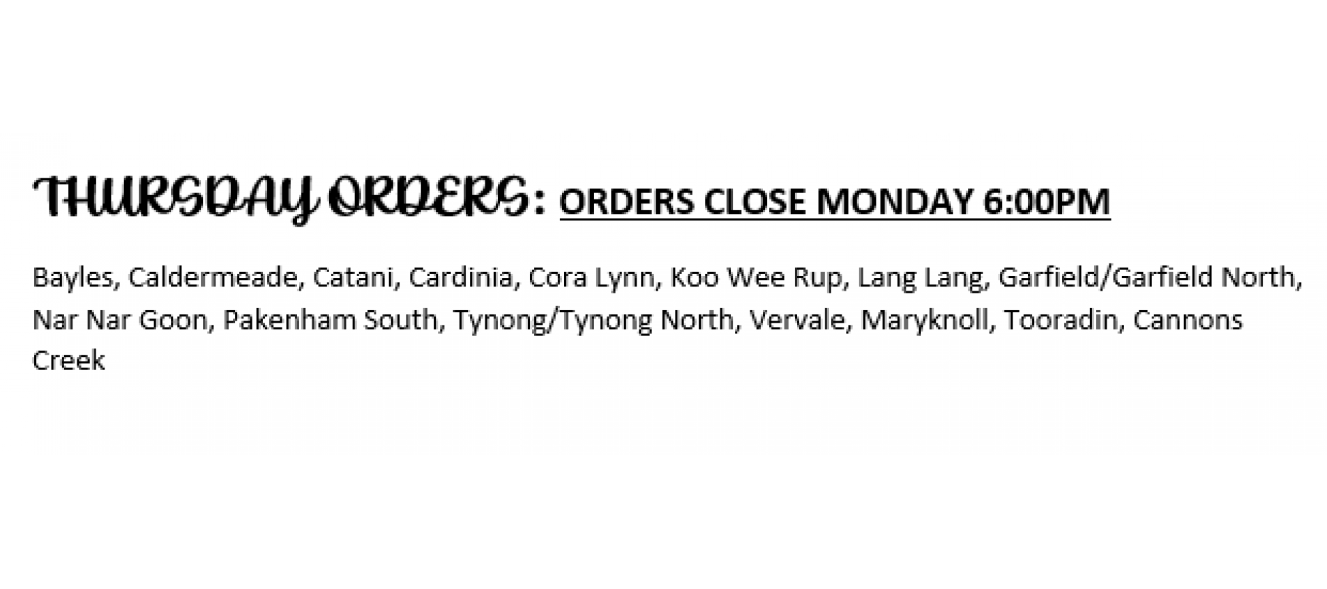 Thursday orders